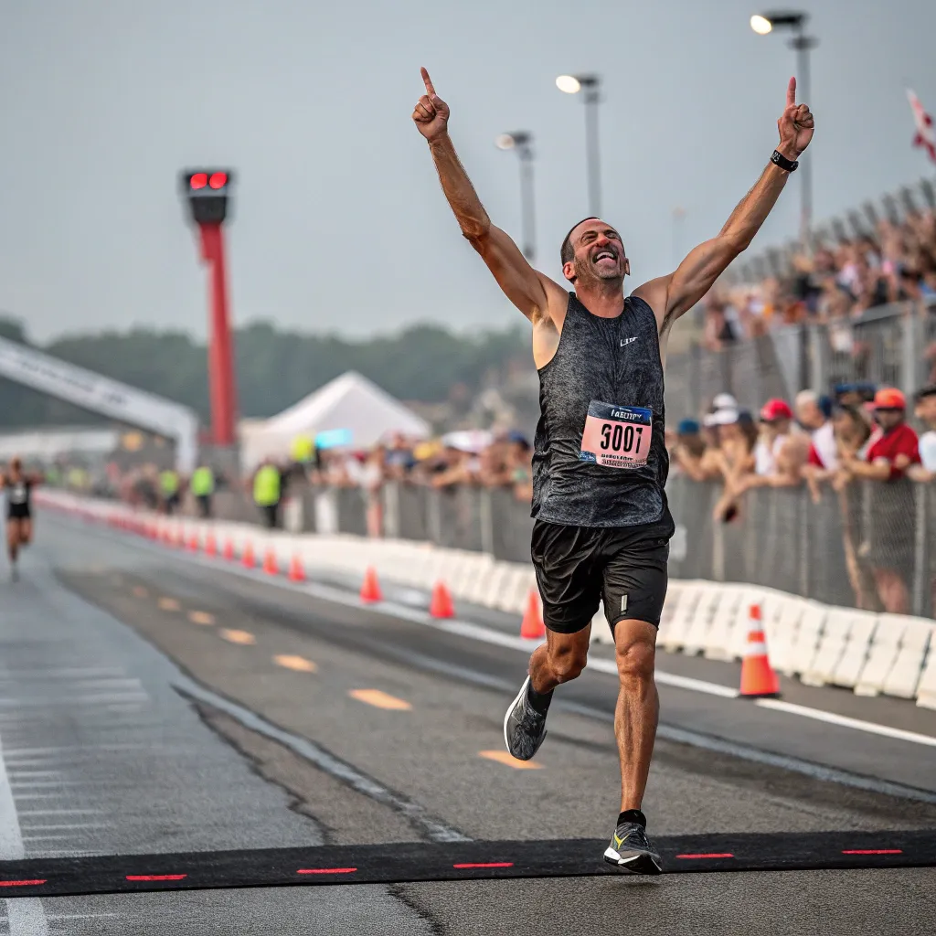 A man completing a race triumphantly