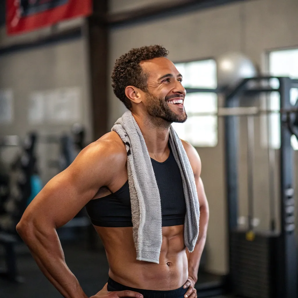 A fit man smiling after a workout